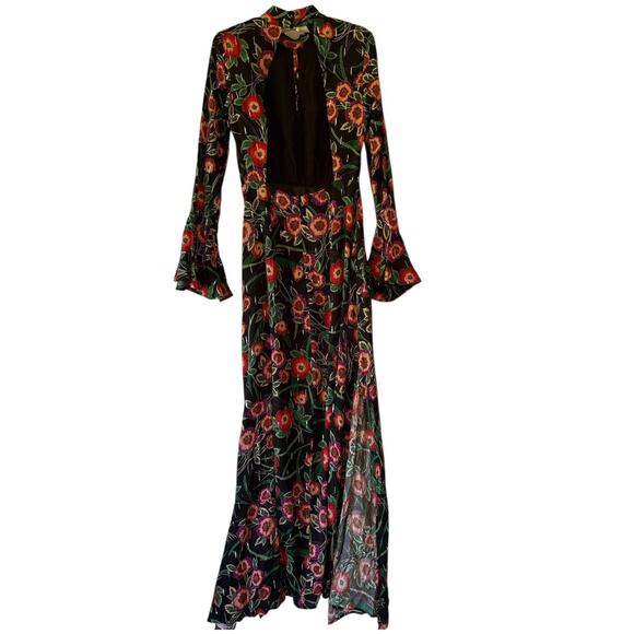 Revolve Kora Backless Black Floral Maxi Dress-Size XS Open Back Long Sleeve - Picture 3 of 9